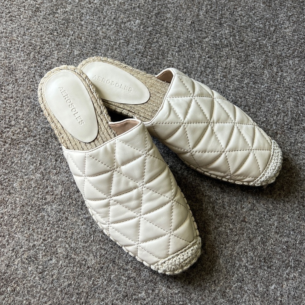 Aerosoles‎ Olson Cream Espadrille Slides Leather Flat Mules Shoes Women’s Size 8